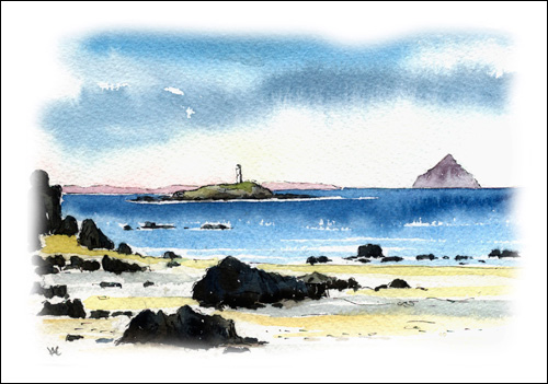 Pladda and Ailsa Craig from Kildonnan Beach, Isle of Arran