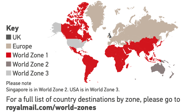 Royal Mail destinations by zone